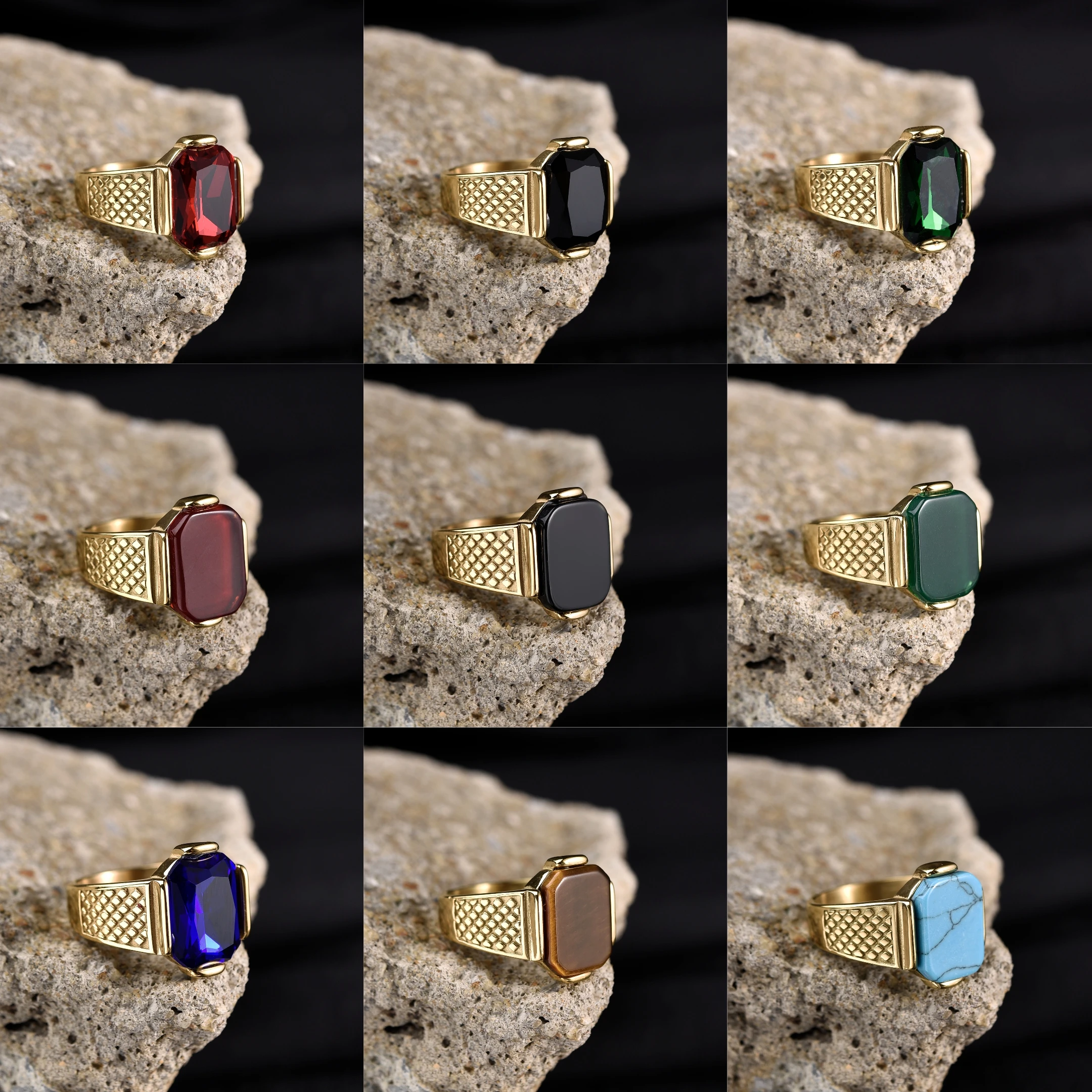 R3351g Men's High Quality Vintage Stainless Steel Gemstone Styles Ring Jewelry