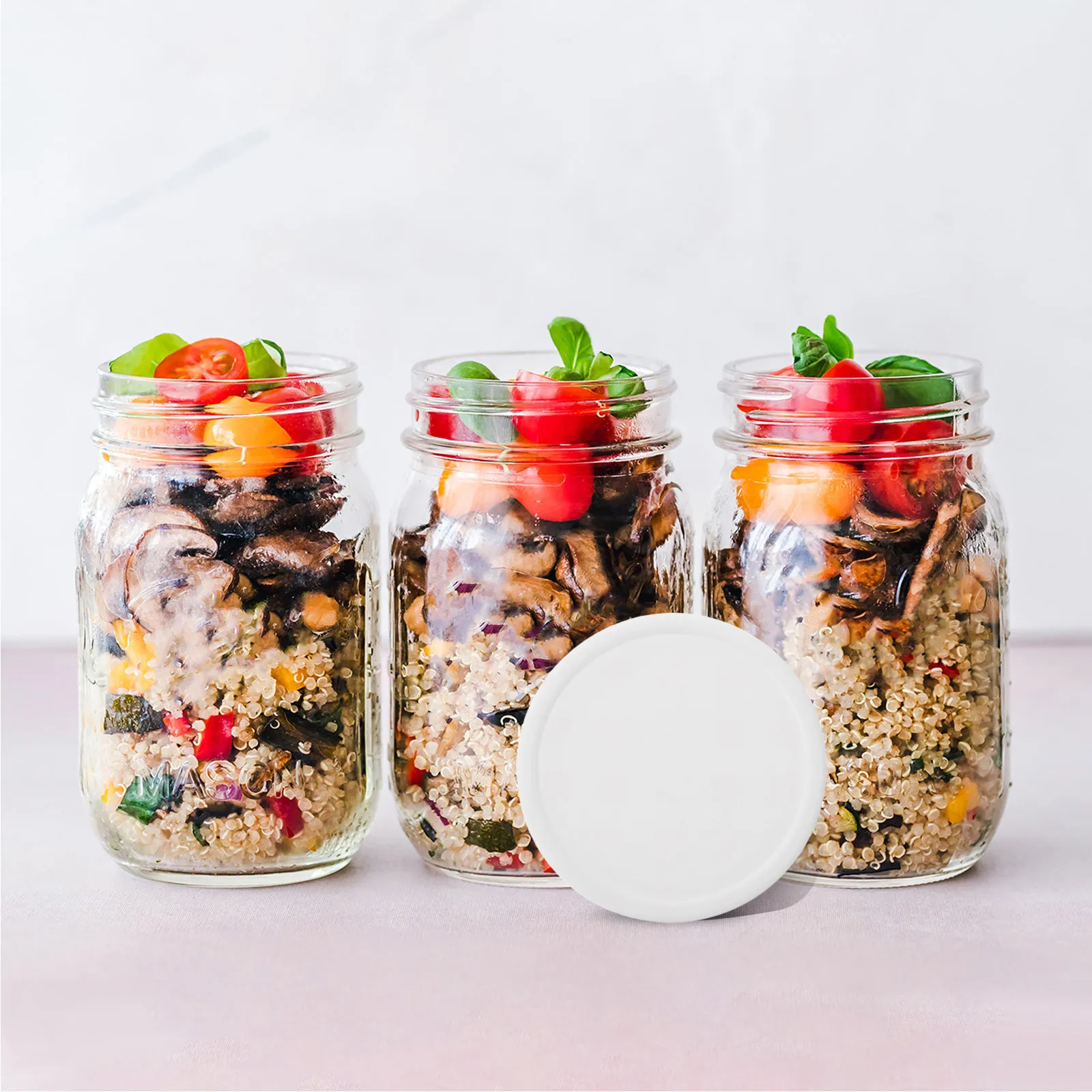 

12Pcs White Plastic Mason Jar Lids Wide Mouth 86Mm Thickened Leakproof Airtight Sealing Caps for Food Storage Freezer Pantry