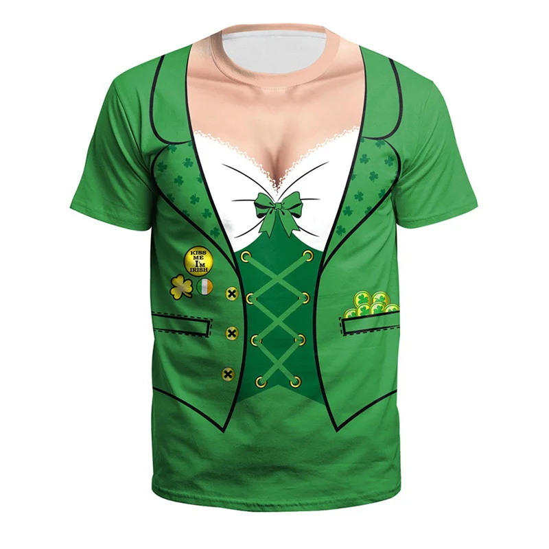 St. Patrick\'s Day T Shirt Men Loose Crew Neck Short-sleeved Tee Shirts Irish Shamrock 3d Printed Fake Tuxedo T-shirt Streetwear