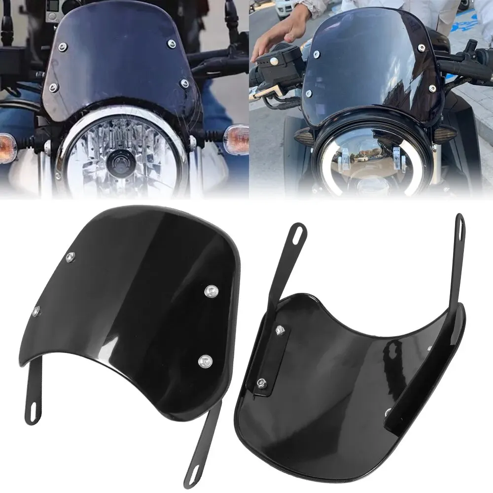 For Yamaha Kawasaki Suzuki Cafe Racer For Harley Honda Motorcycle Universal Black Windshield Wind Deflector Windscreen Fairing