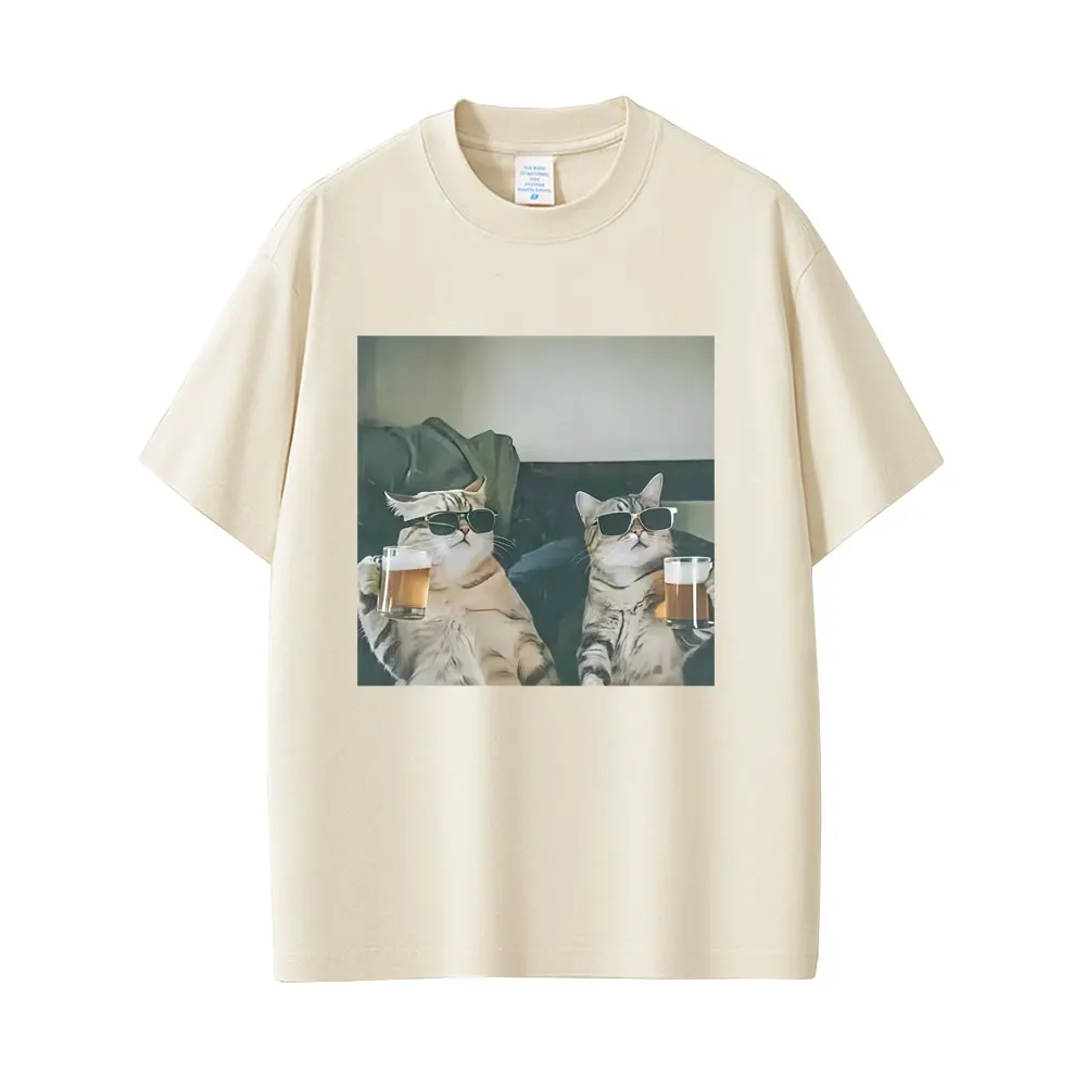 Cool chat boire de la bière drôle Meme T-shirt femmes décontracté Vintage à manches courtes T-shirt femmes mode col rond T-shirts