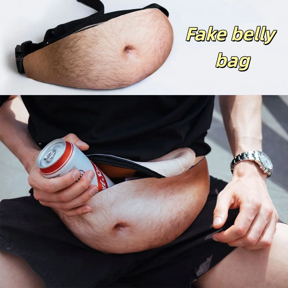 Fake Beer Belly Pattern Waist Bag Outdoor Sports Creative Belly Waist Bag Fake Belly Coin Purse Abs Storage Bag With Zipper