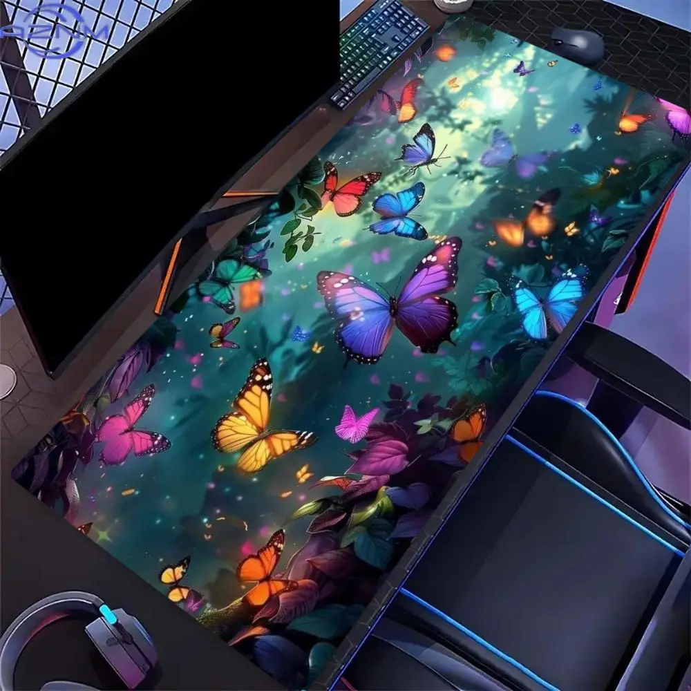 Galaxy Butterfly Large Desk Mat Non Slip Rubber Gaming Mouse Pad Stitched Edge Cosmic Keyboard Mat for PC Laptop Office Desktop