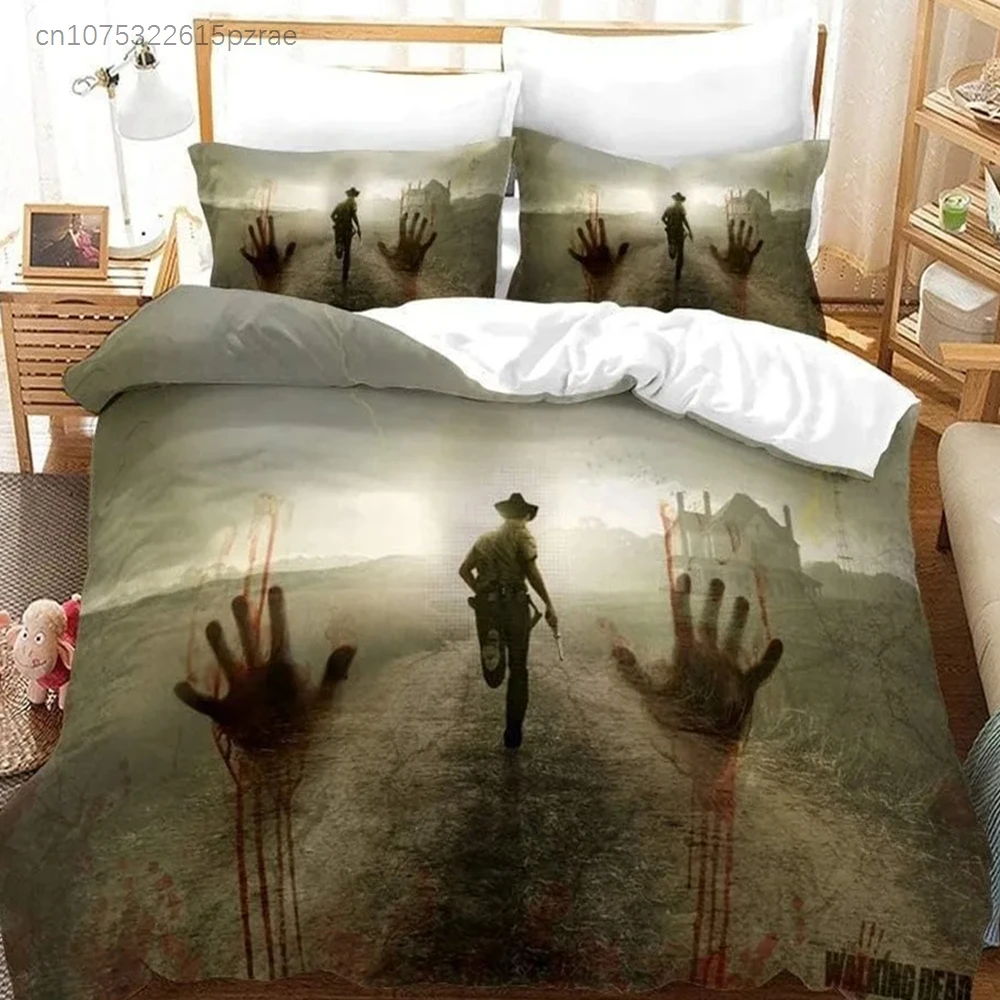 The Walking Dead Bedding Set Horror Film 3D Bedding Sets Duvet Cover Anime Bedroom Bedclothes Pillowcases