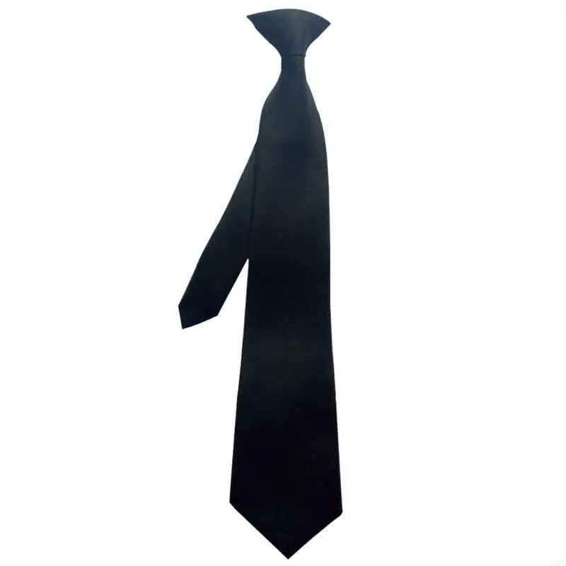 50LE 50x8cm Mens Uniform Solid Black Color Imitation Silk Clip-On Pre-Tied Neck Ties