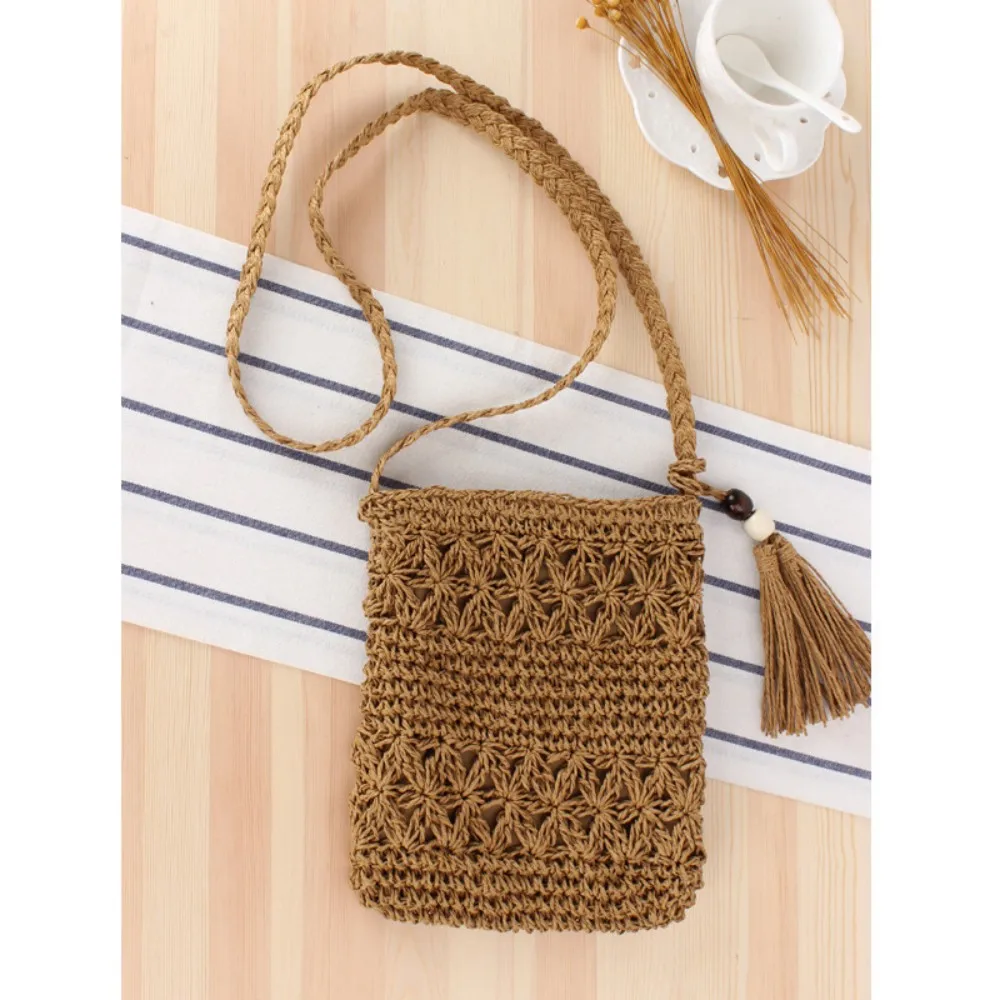 Women Hollow Tassel Straw Bag Summer Vacation Travel Beach Bag ladies CrossbodyLipstick Cosmetic Bag Women\'S Bag 2023 Summer New