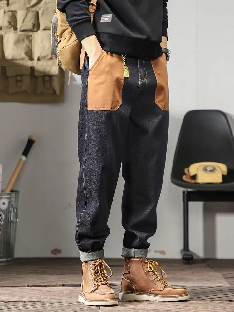 หลวมกางเกงคาวบอยปกติ Baggy คลาสสิกสไตล์ญี่ปุ่น Street Harajuku Kpop เกาหลีแฟชั่นกางเกงยีนส์ผู้ชายกางเกงตรง