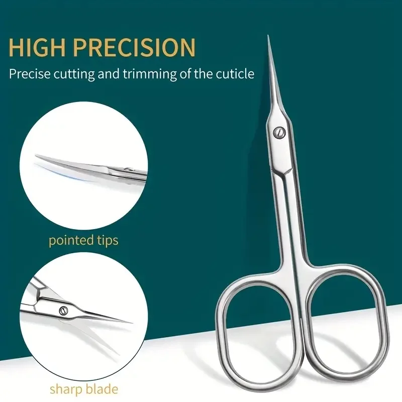 Cuticle Scissors, Stainless Steel Precision Blades, for Nail & Facial Grooming, Silver Professional Manicure Beauty Shears