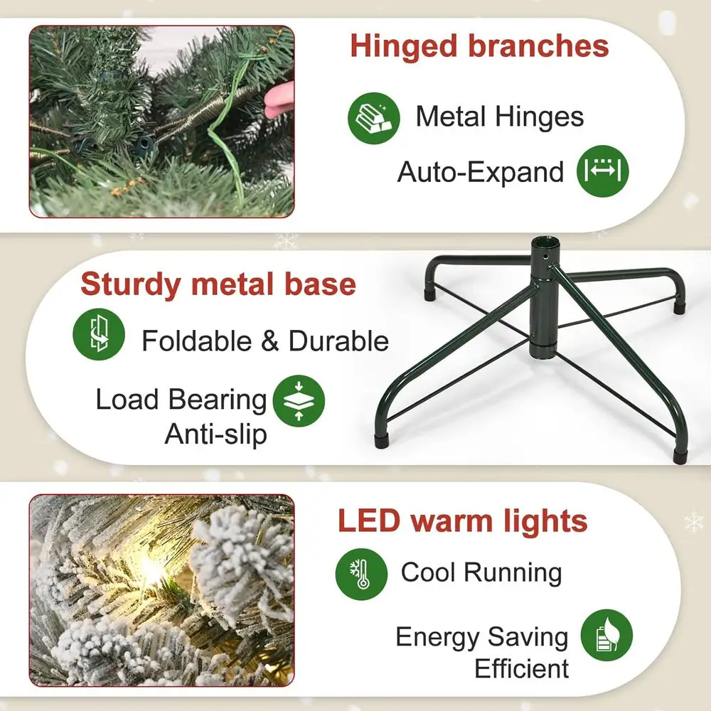 شجرة عيد الميلاد المتدفقة بالثلج بطول 6 أقدام مع 350 مصباح LED، و752 نصائح فرعية، وحامل معدني لسهولة التجميع للديكور الداخلي