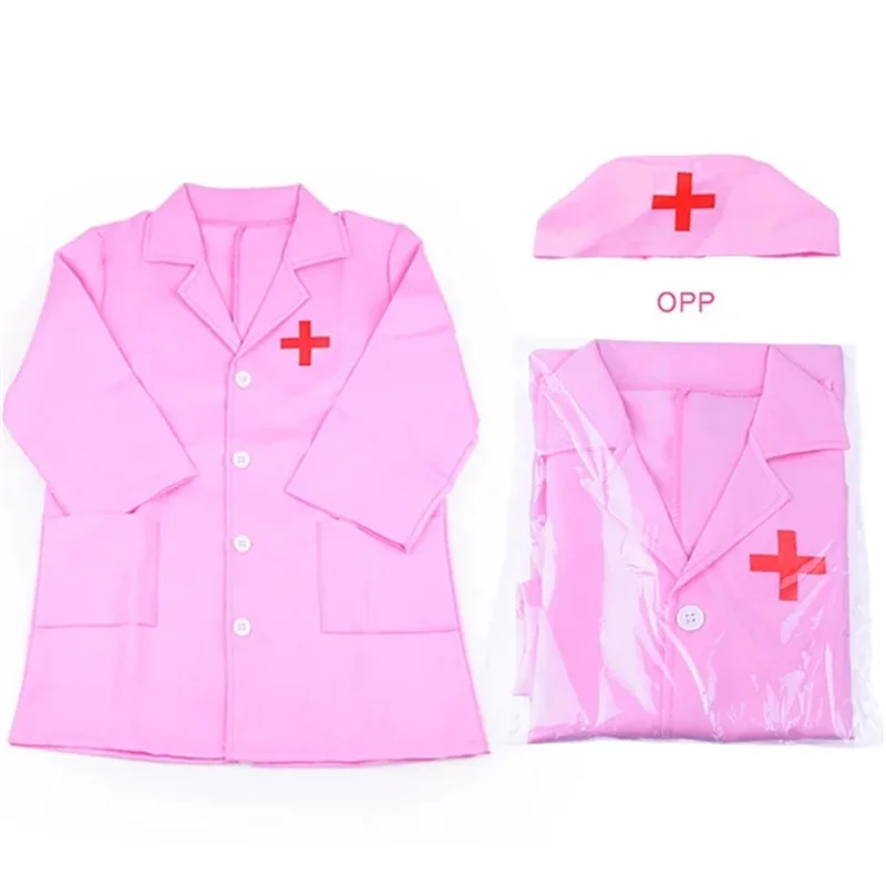Kids Doctor Nurse Cosplay Coat Girls Boys Doctor Role Play Soft White Pink Coat for Children Stage Performance Cosplay