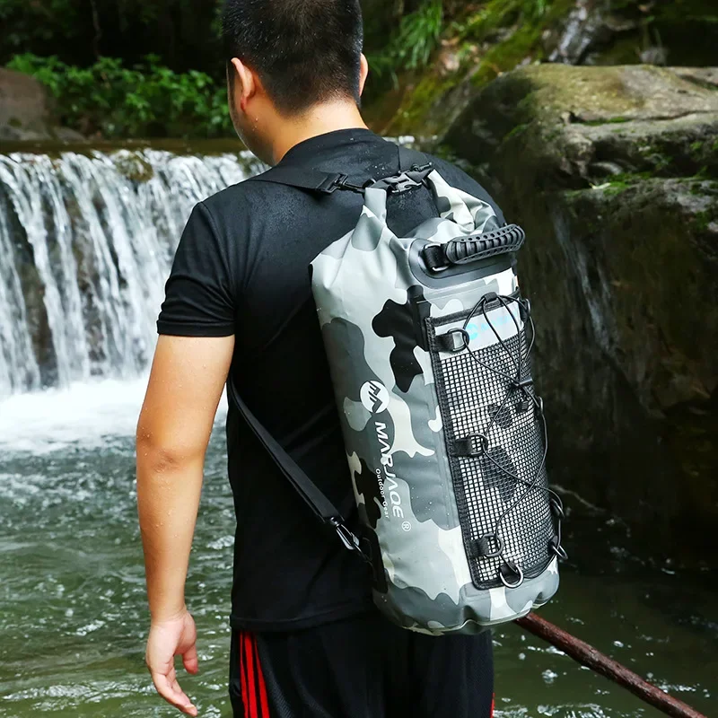 Tas ransel renang anti air 25L, tas PVC, tas ransel untuk berenang, tas bahu Trekking sungai besar, tas arung jeram, kano, Kayak, berkemah