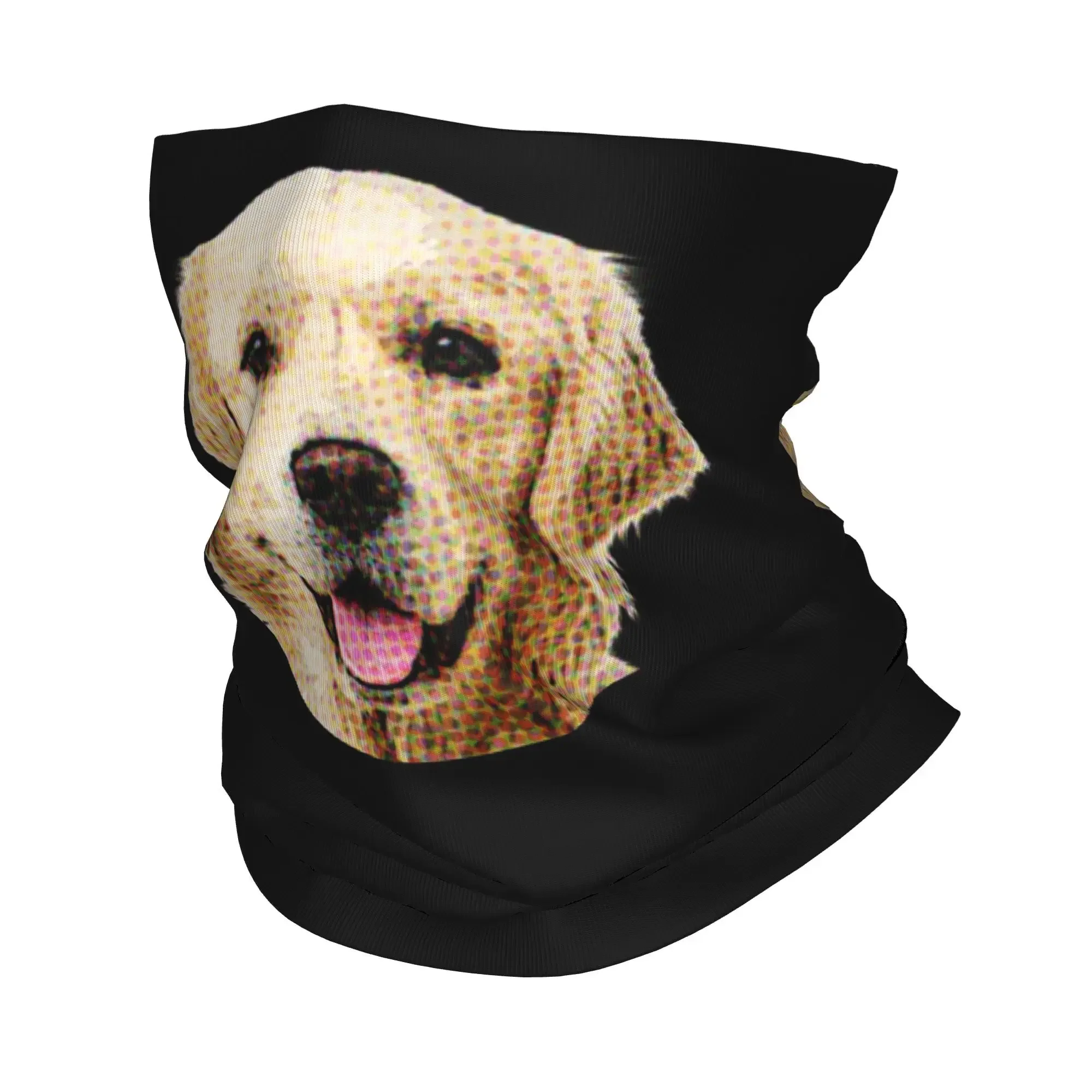 funny golden retriever face portrait Bandana Neck Cover Printed Wrap Scarf Multifunction Face Mask Riding Unisex Adult Winter