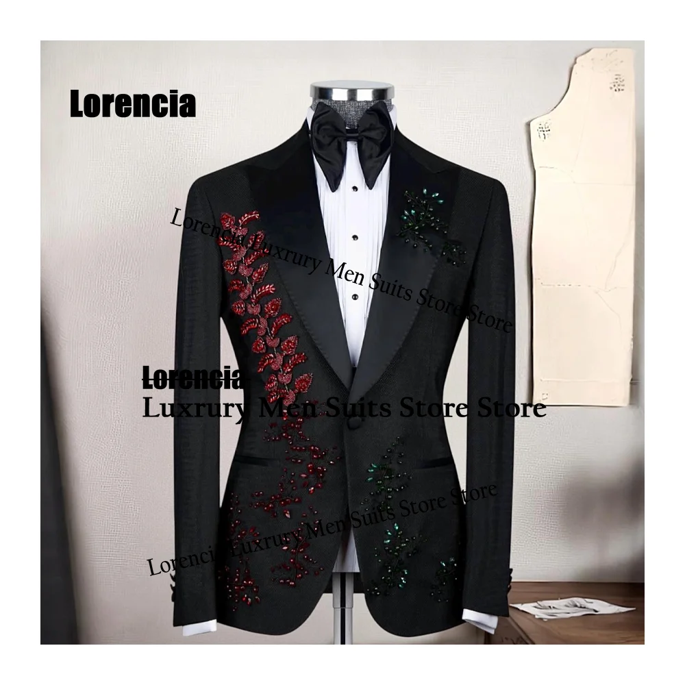Customized Sparkly Diamond Paillettes Suit 2 Pieces Set Male Party Blazers High End Groom Wedding Tuxedos Slim Rhinestone Homme