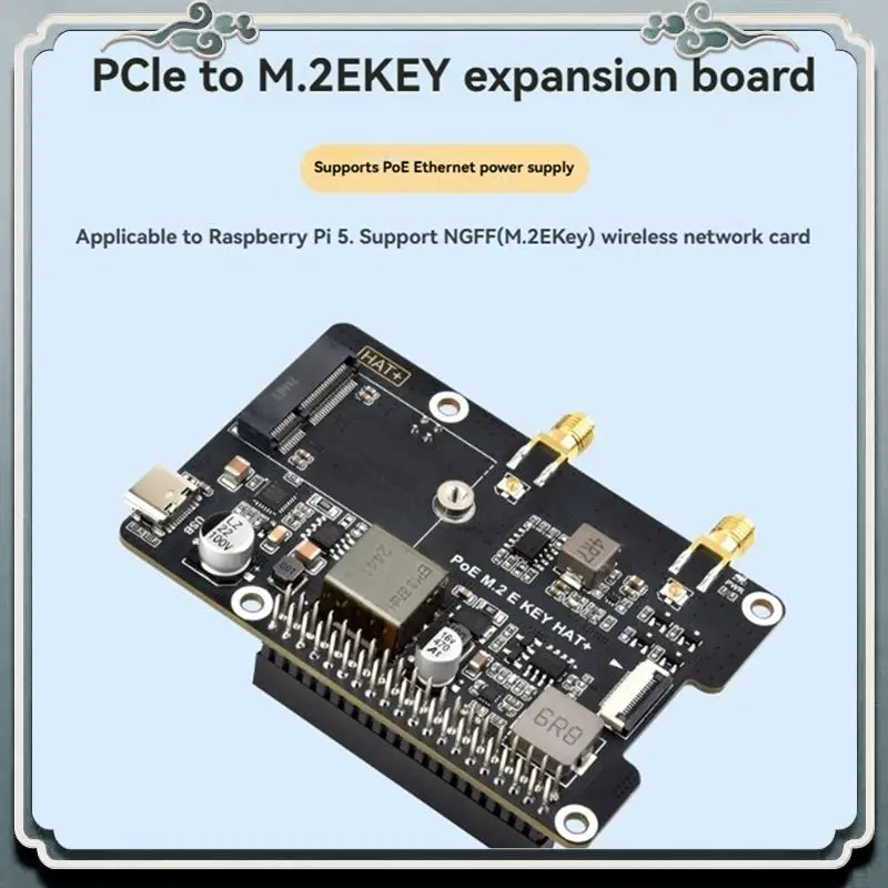 

Premium For Raspberry Pi 5 Pcie To M.2 E KEY With Poe HAT+ Expansion Board BE200 Tri-Band Wireless Network Card For RPI 5