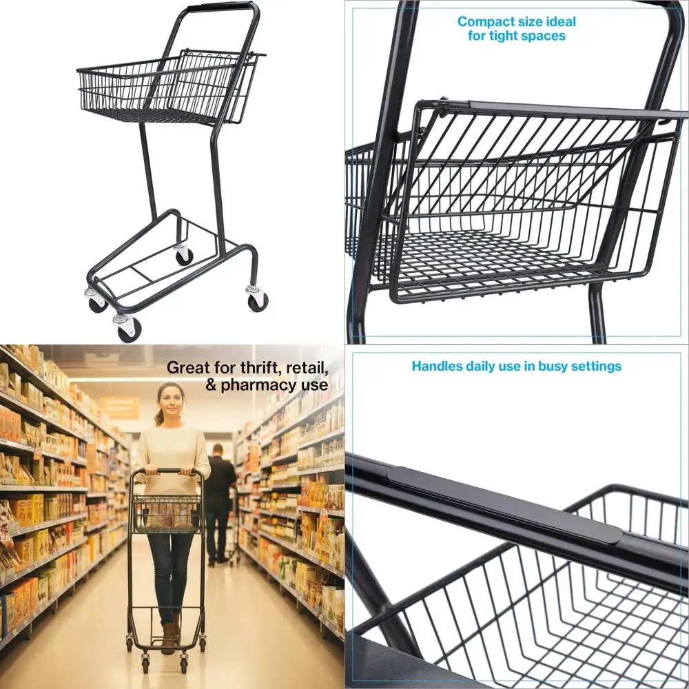 Carro de compras compacto SSWBasics - Capacidad de 100 lb - Adecuado para el hogar y el negocio - Cesta de 15,5 de ancho para cargas pesadas