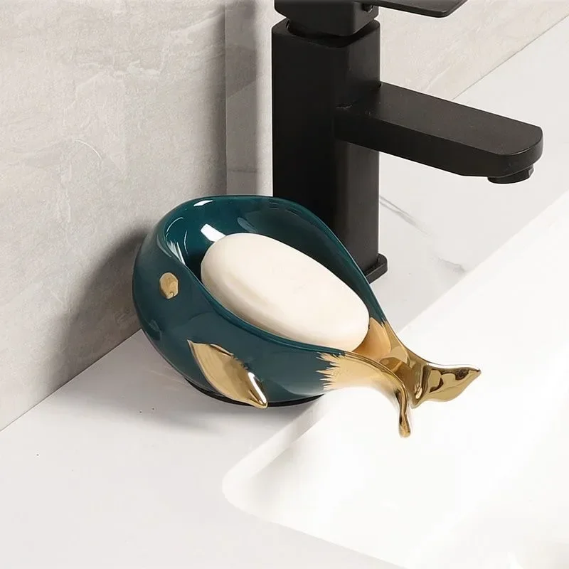 1pc Whale Shape Ceramic Portable Soap Dish Kitchen Bathroom Accessories Drain Soap Holder Storage Display Box Wedding Gift 2024