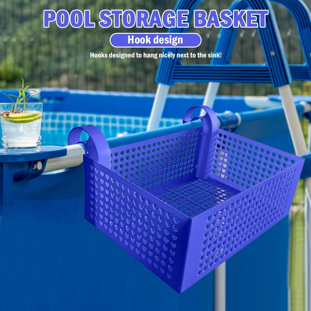 Pool Storage Basket Plastic Hanging Pool Mesh Organizer Hook Drinks Holder Portable Removable Frame Swim Pool Accessories 2024