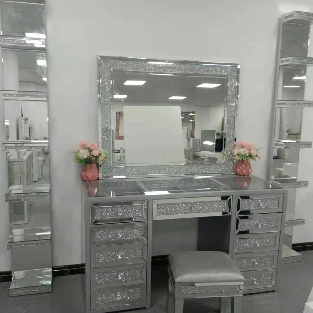 Factory direct commercial crystal vanity table with LED light for bedroom