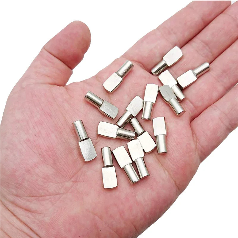 

F-T 1 Set 5Mm Cabinet Shelf Support Pegs Spoon Shape Metal Shelf Pins Bracket Support Pins For Shelves, 100Pcs Silver Color