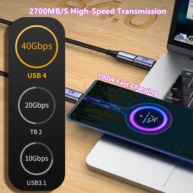 금속 USB 4.0 C 타입 어댑터, OTG 40Gbps 고속 데이터 전송, 휴대폰, 맥북, 노트북용 USB-C 충전 컨버터, 100W, 8K, 60Hz