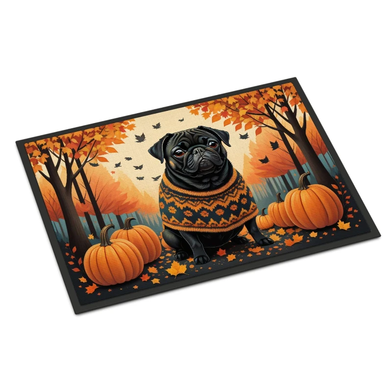 

Black Pug Autumn Door Mat - Non-Slip Durable Easy to Clean Washable Perfect Housewarming Gift for New Home & Wedding Gift