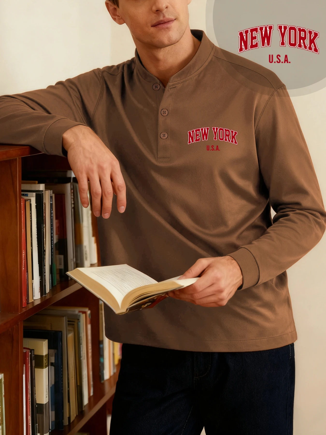 نيويورك الولايات المتحدة الأمريكية يطبع موضة تي شيرت الرجال الخريف قاع هينلي قميص تنفس تنوعا بلايز كل مباراة عادية كم طويل