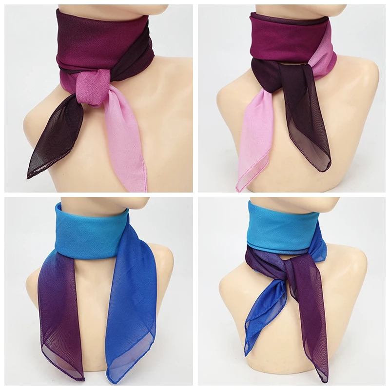 65cm Chiffon Solid Color Scarf Ladies Head Neck Square Scarf Shawls Dance Gauze Scarf Female Hair Ties Bands Neckerchief Shawl