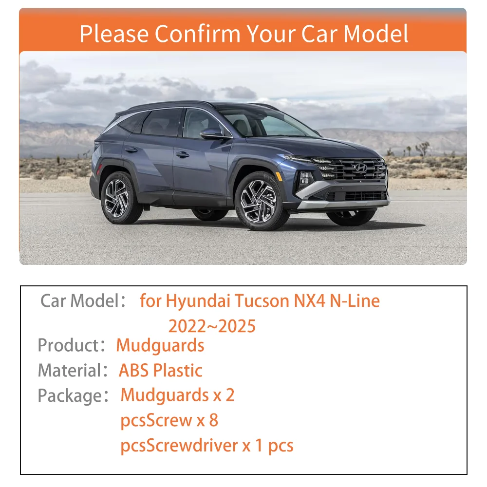 2pcs Mudflaps for Hyundai Tucson NX4 N-Line Hybrid 2022~2025 Car Inside Mud Flaps Splash Guards Mudguards Rear Fender Accessorie