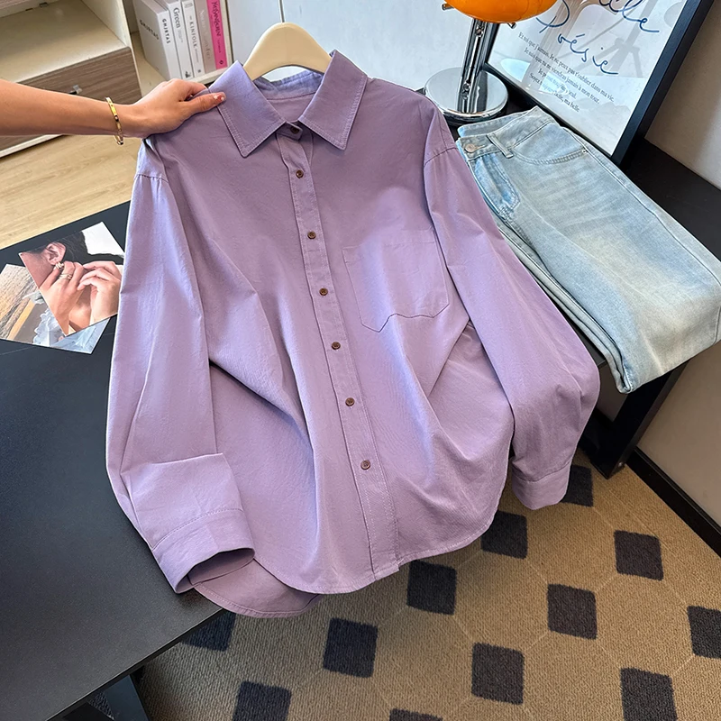 

Simple Cotton Shirt Women's Loose Style Korean Version Spring Autumn New Fashion Layering Shirt Quality Personality