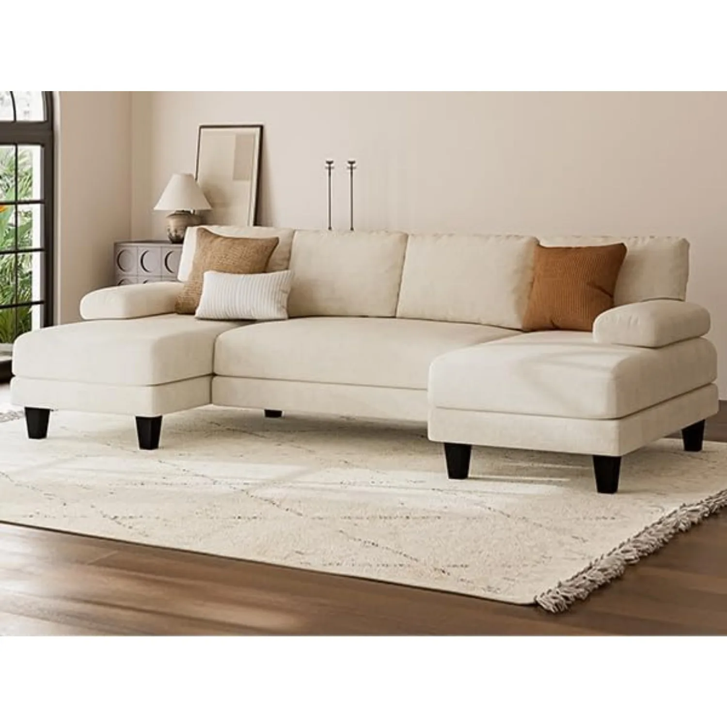 U Shaped Sectional Couches for Living Room, 111 In Modular Sofa with Double Chaise, Large Lounge Couch for Apartment, Warm White