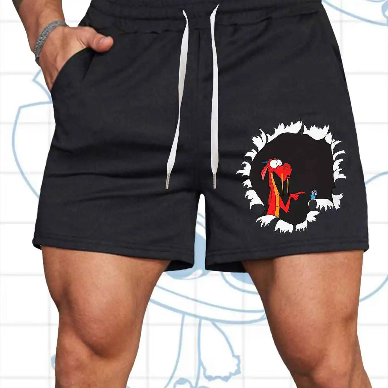 

2025 New Disney Graphic Printing Men'S Summer Casual Sport Shorts Loose Fit Elastic Waistline with Drawstring Breathable Fabric