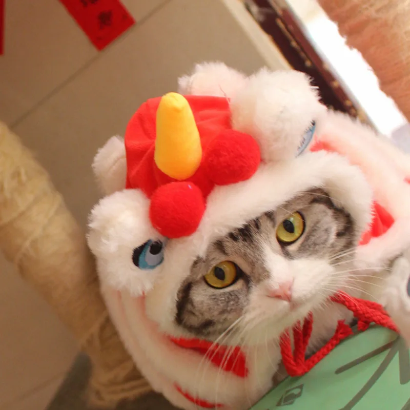 Latest Christmas Puppy Cat Wake up Lion Costume Pet Christmas Jumpsuit Hat Cloak Lion Dance Costume Winter Stay Warm Xmas Gifts