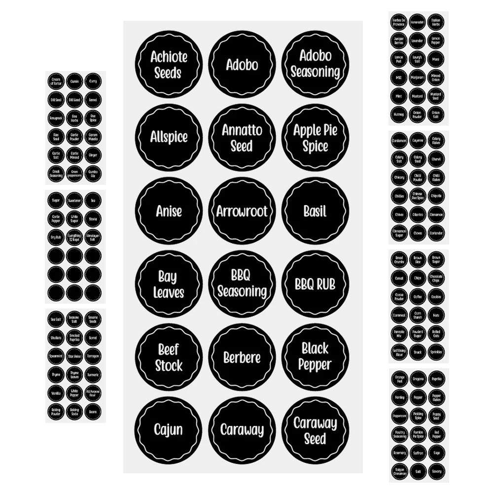 

8 Sheets Spice Jar Labels Stickers PVC Reusable Adhesive Pantry Organization Kitchen Storage Container Canning for Mason