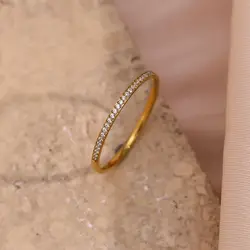 2023 Stainless Steel Waterproof Thin Small Crystal Round Rings For Ladies bague femme acier inoxydable колечко на палец