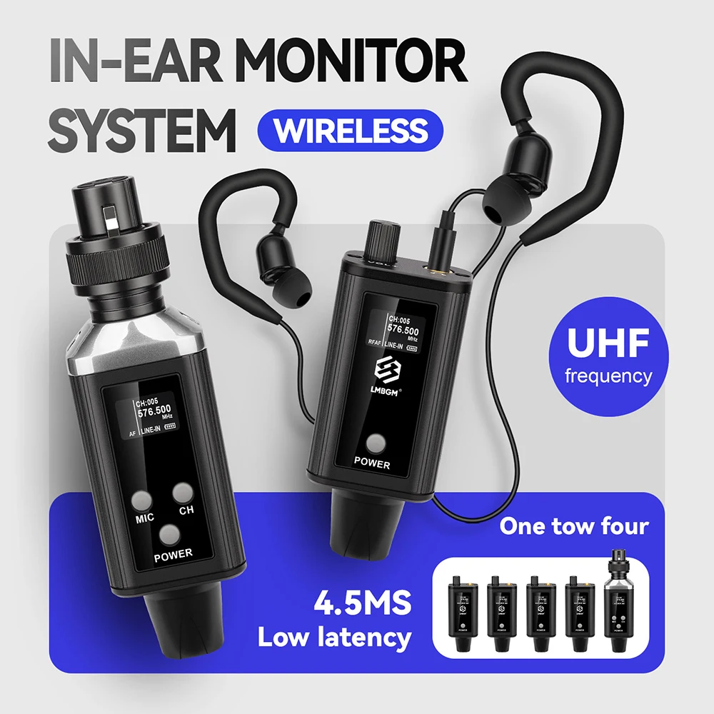 

LMBGM-A9 Wireless In-Ear Monitor System USB and Battery Powered One-to-One/Two for Stage Performance Church Monitor Headphones