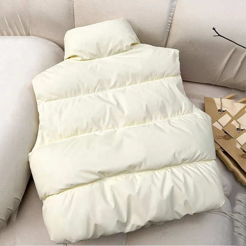 Winter Down Cotton Vest Jacket Women's 2025 New Sleevele Stand Parkas Warm Short Vest Coat Female Waistcoat Overcoat Ladies Tops