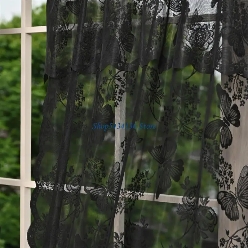 H7ED Lace Window Panel Blackouts Lace Curtain Embroidered Sheer Curtain Finished