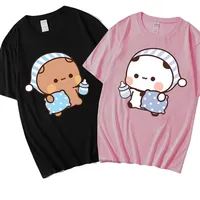 Couple Tshirt Kawaii Cute BuBu Panda Going To Sleep with DuDu Bear Graphic Tshirt Women Clothes Sleeve Tops Tee Women's Clothing