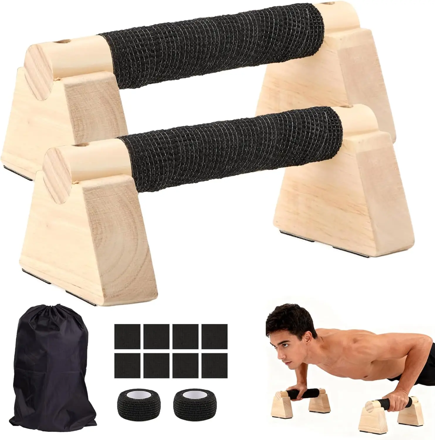 Wooden Parallettes Bars,2 PCS Wood Push Up Bar Calisthenics Equipment for Home,Pushup Handles for Men Strength Training,Calisthenics Bars, Non-Slip Base