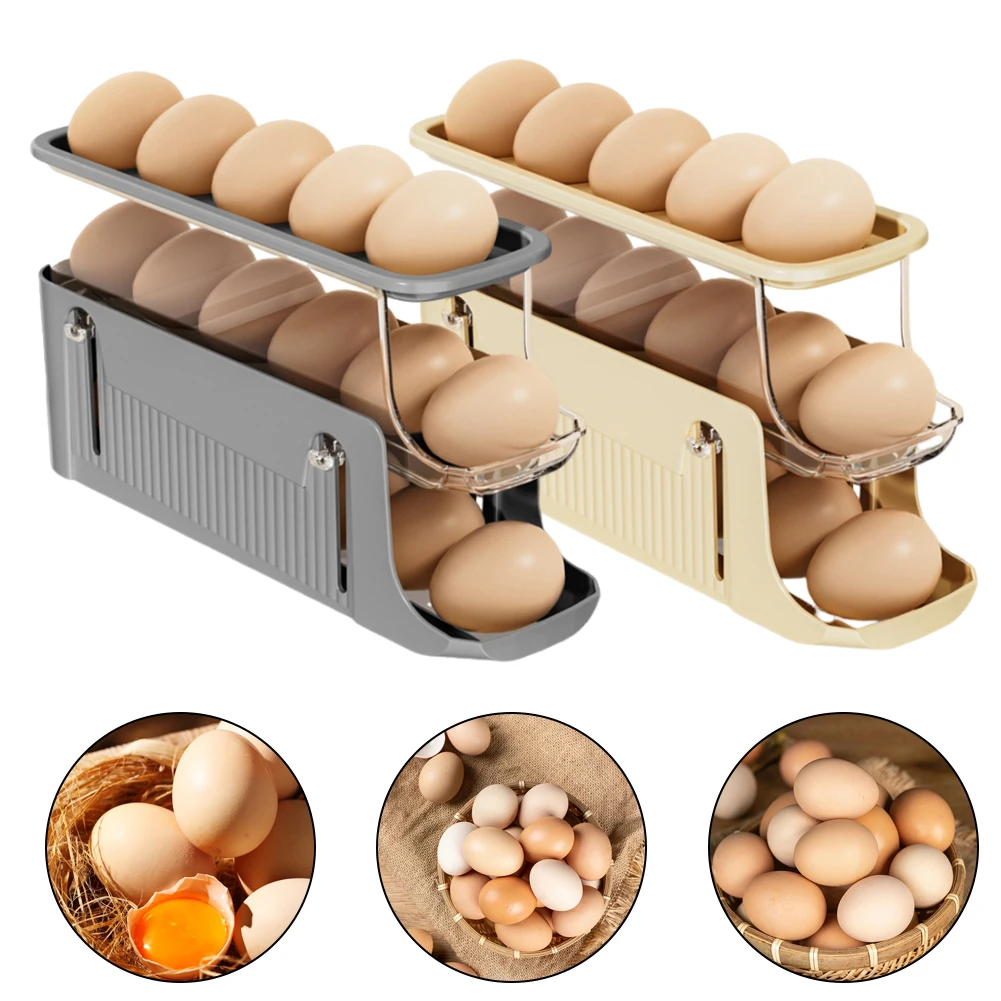 

Fridge Egg Rack Automatic Rolling Egg Tray Organizer 3 Layer Kitchen Roll Off Egg Storage Rack for Refrigerator Kitchen Cabinets