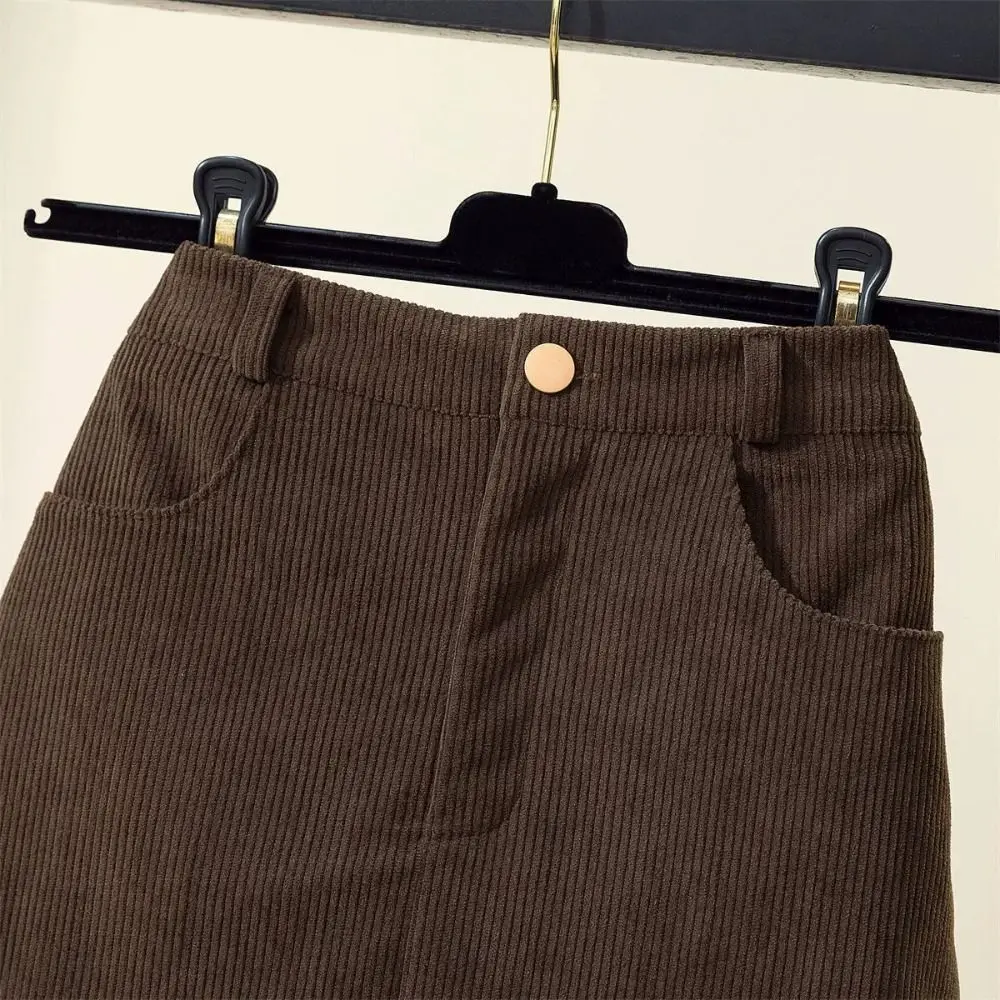 Retro High Waist Women Corduroy Skirt Spicy Girl Style Velvet A-line Short Skirt Autumn Winter Large Size Slim Fit Skirt Women