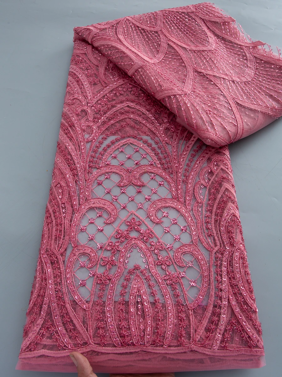 

Французская ткань с пайетками и нигерийской вышивкой, высококачественное африканское роскошное кружево из тюля с пайетками 2026 года для женских вечерних и свадебных платьев