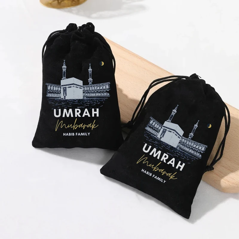 

5pcs Personalized Kaaba umrah mubarak black gift bag Muslim Islamic Ramadan Kareem happy Eid Al Adha decoration keepsake present