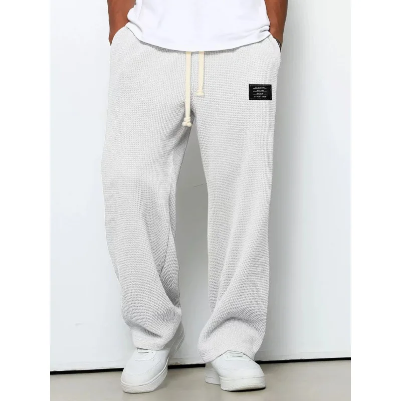 Men's Waffle Textured Sweatpants Summer Thin Straight Leg Pants Quick Dry Anti-Wrinkle Casual Trousers Ultra Soft Comfortable