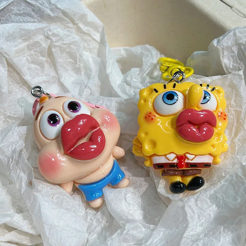 SpongeBob SquarePants Cartoon Funny Red Lips Sausage Mouth Keychain Patrick Star Pendant Backpack Accessories Best Friend Gift view 2
