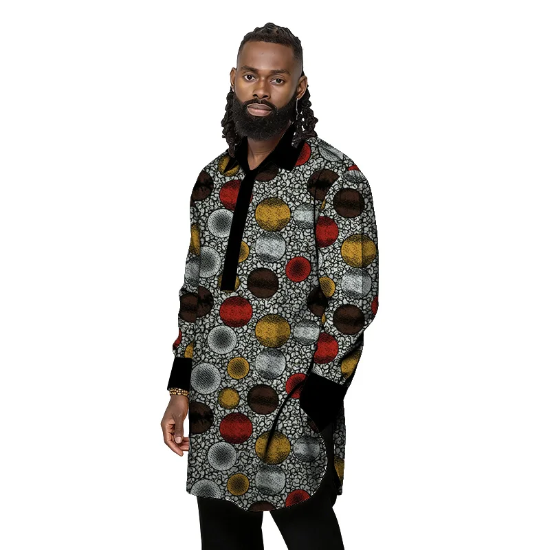 

Tailor Made Original Design Men's Long Shirts Turn Down Collar African Couture Male Ankara Print Tops Party Wear