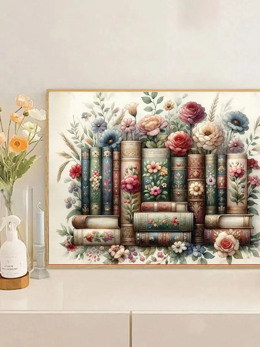 1 Stück 30x40 cm/11,8*15,74 Zoll Blumen, Bücher, Gemälde Gestempeltes Kreuzstich-Set DIY-Kit 11CT/14CT Joy Sunday Zubehör für Geschenke – Detail 1