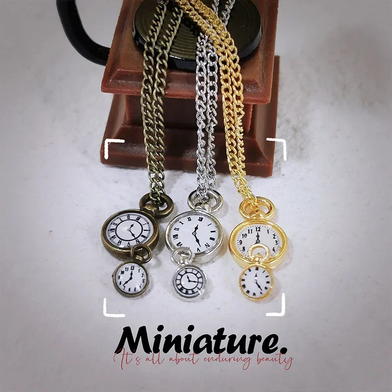 Dollhouse Mini Copper Pocket Watch Miniature Items Block Watch Ob11 Fashion Accessories  BJD Doll House Accessories Girls Toys