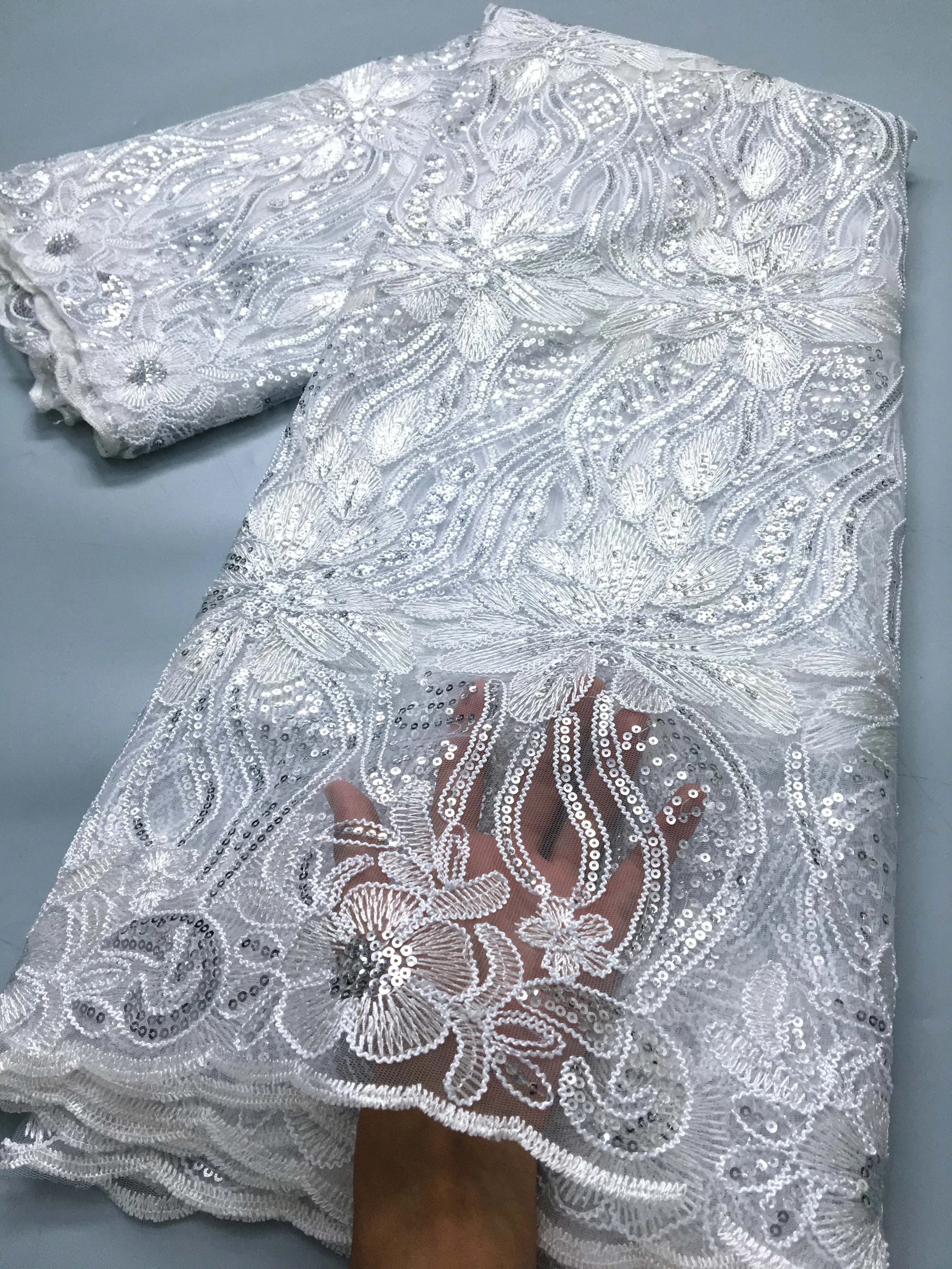 Afrcian Mesh Tulle Lace Embroidered Fabric Sequins Afrcian Net Lace Fabric Luxury For Sewing Women Party Dresses,2.5yards TY3966