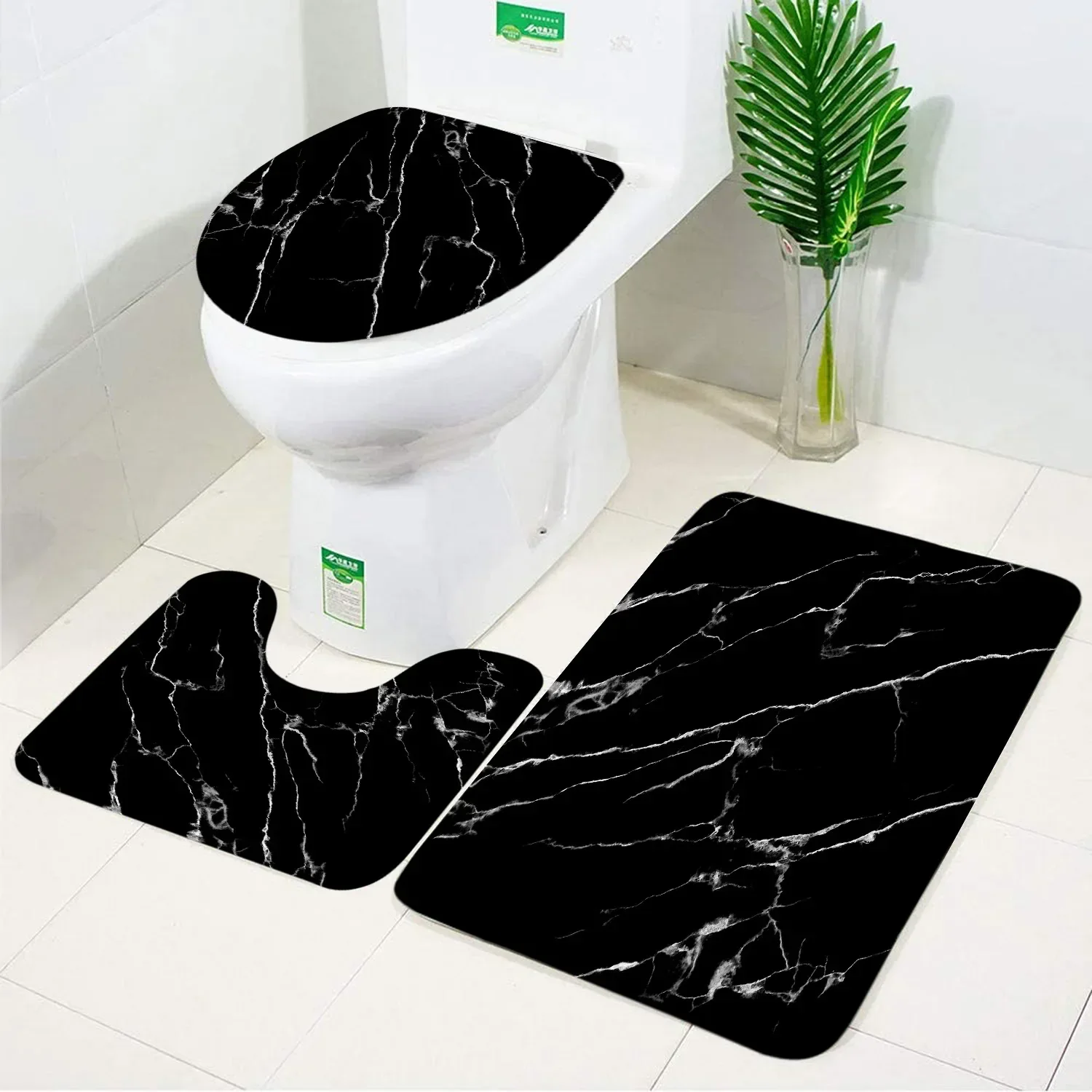 Black Marble Bath Mats Gold Grey Lines Creative Abstract Geometric Art Home 3pcs Sets Bathroom Door Rug Anti-Slip Toilet Lid Mat